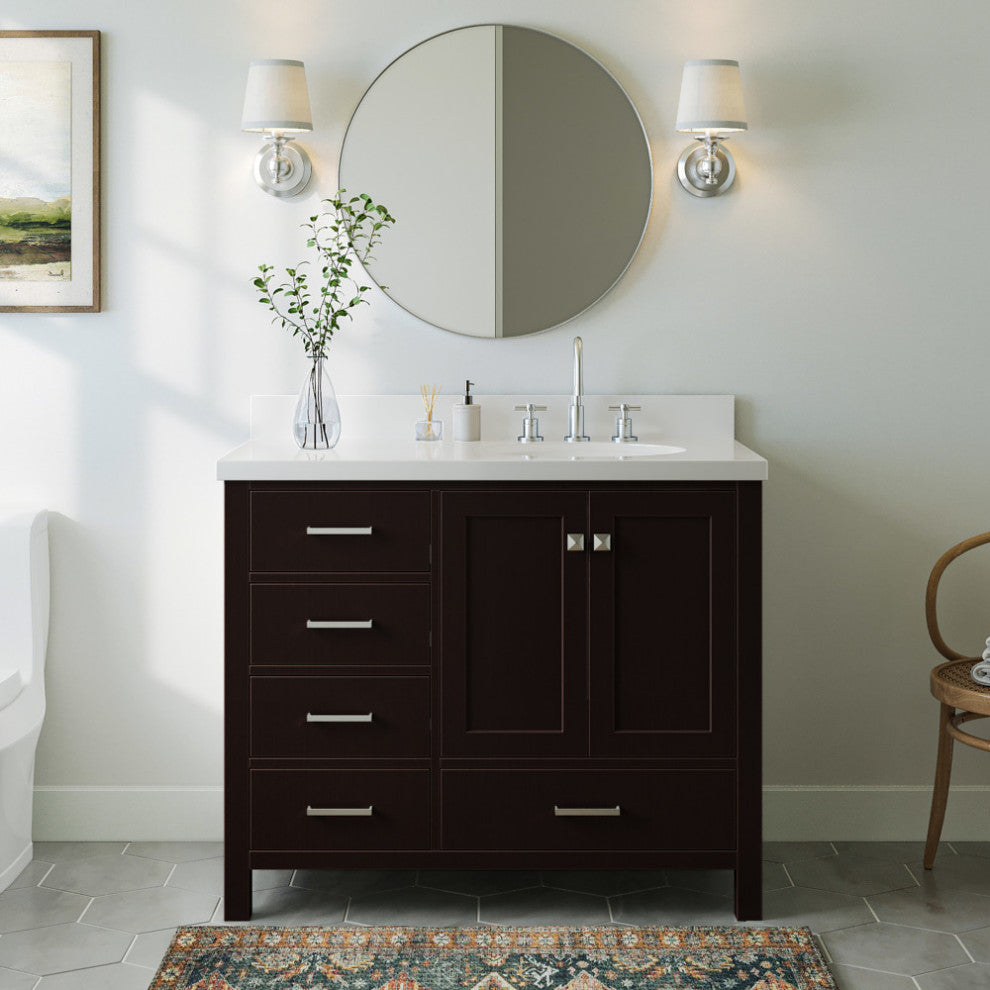 ARIEL Cambridge 42" Right Offset Single Sink Bathroom Vanity Base Espresso