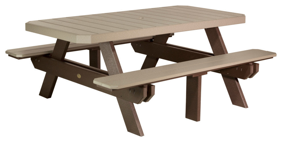 Poly 6' Rectangle Picnic Table, Weatherwood & Chestnut Brown