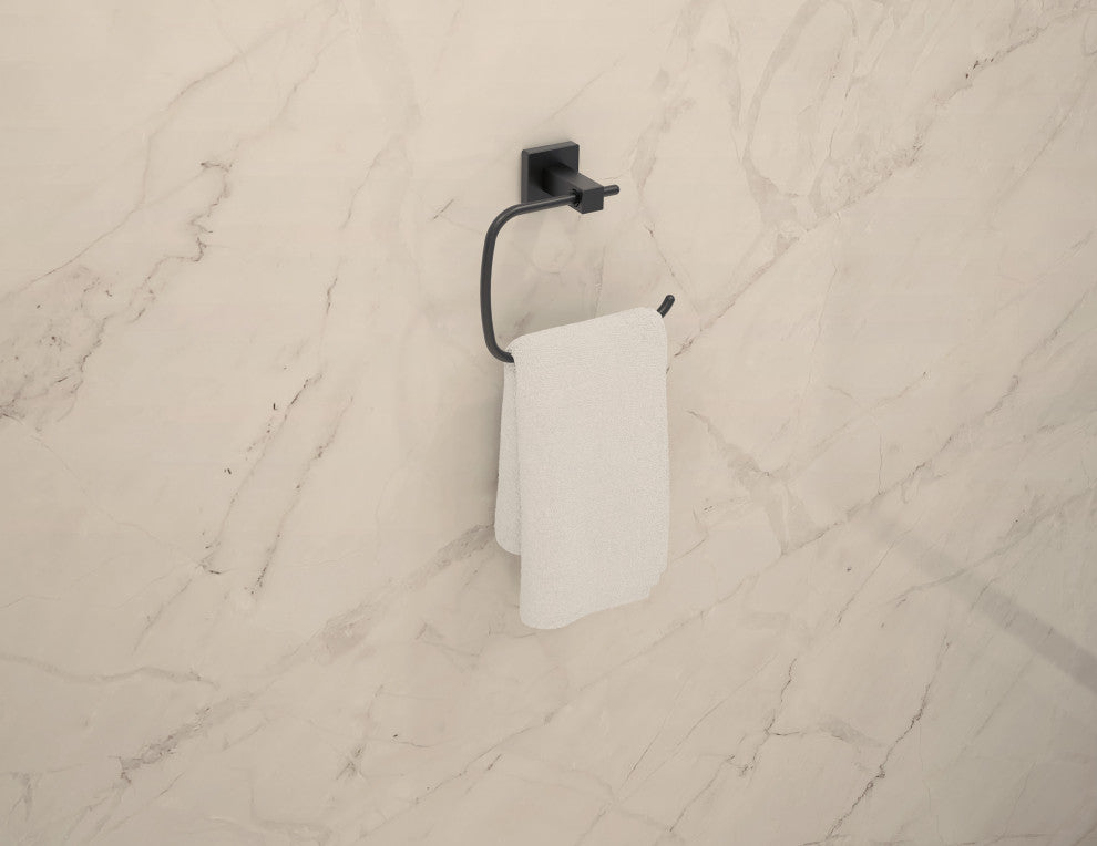 Duro Hand Towel Ring with Mounting Hardware, Matte Black