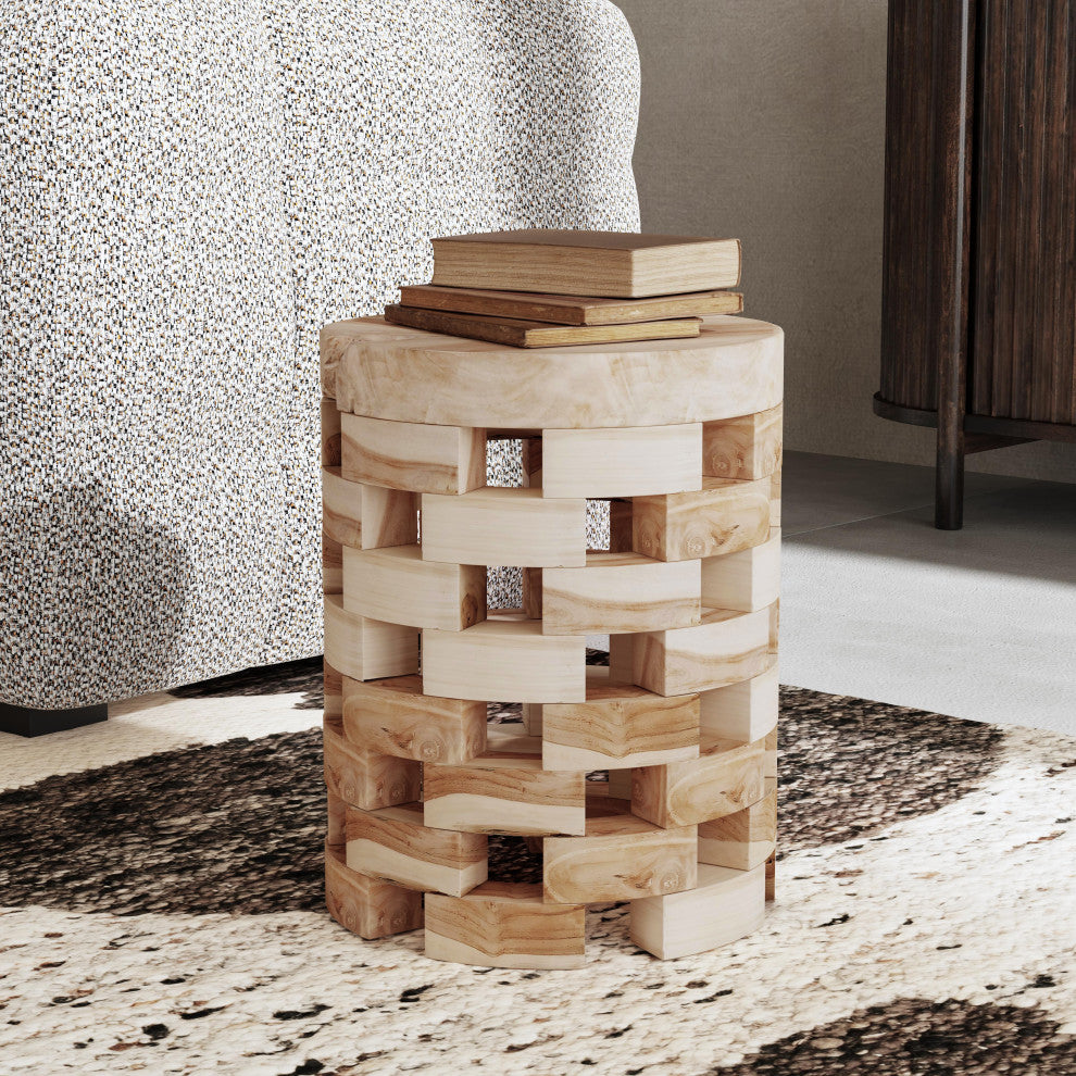 Dacosta Teak Wood Round Accent Table