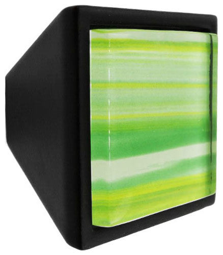 Hand Brushed Yellow Green Stripes Crystal Glass Black Metal Square Frustum Knob