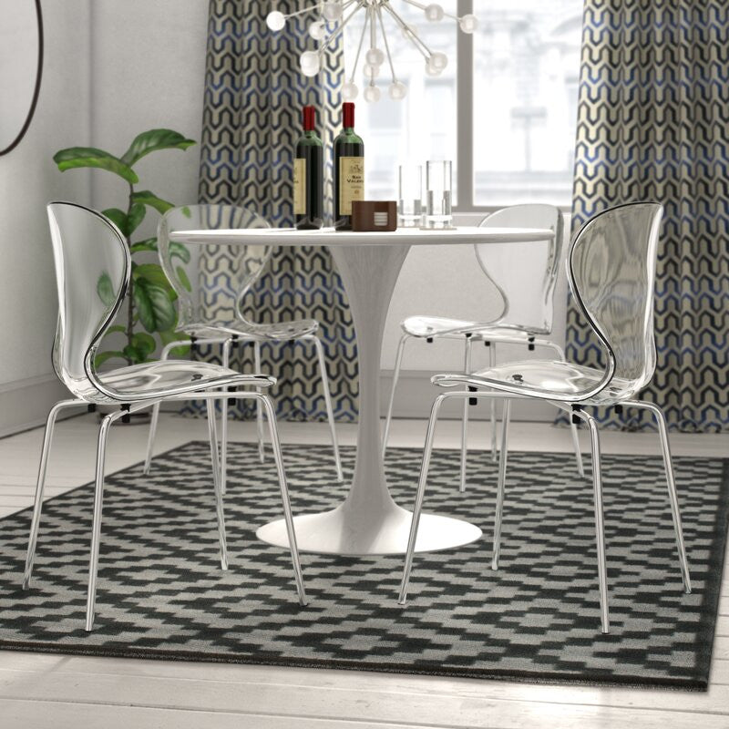 Stackable Plastic Dining Chair with Chrome Legs for Indoor and Outdoor Set of 4, Clear