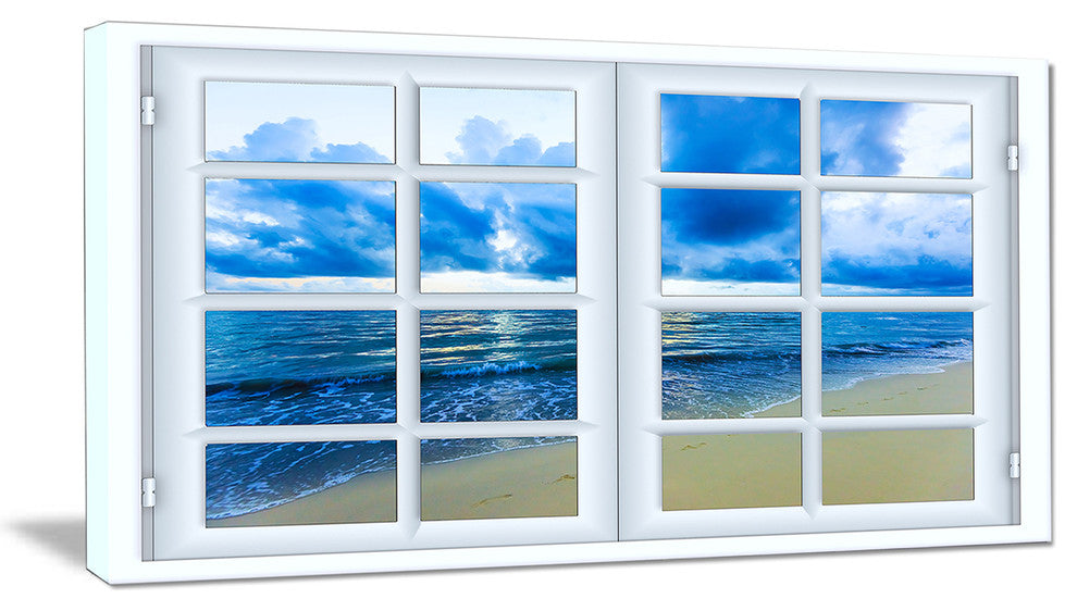 "Closed Window To Blue Seascape" Oversized Landscape Wall Art Print, 40"x20"