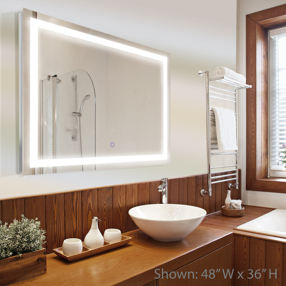 Bathroom LED Mirror With Touch On/Off Dimmer and Anti-Fog, 48"x36"