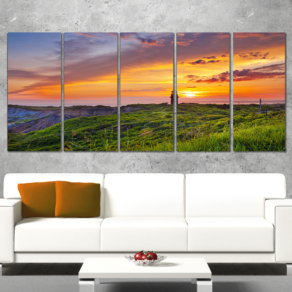"Lighthouse At Gorgeous Sunset" Wall Art Landscape, 5 Panels, 60"x28"