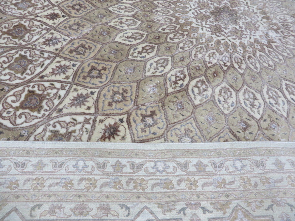 11'8x15, Hand-Knotted, Ivory Persian Tabriz Gombad With Silk Oriental Rug
