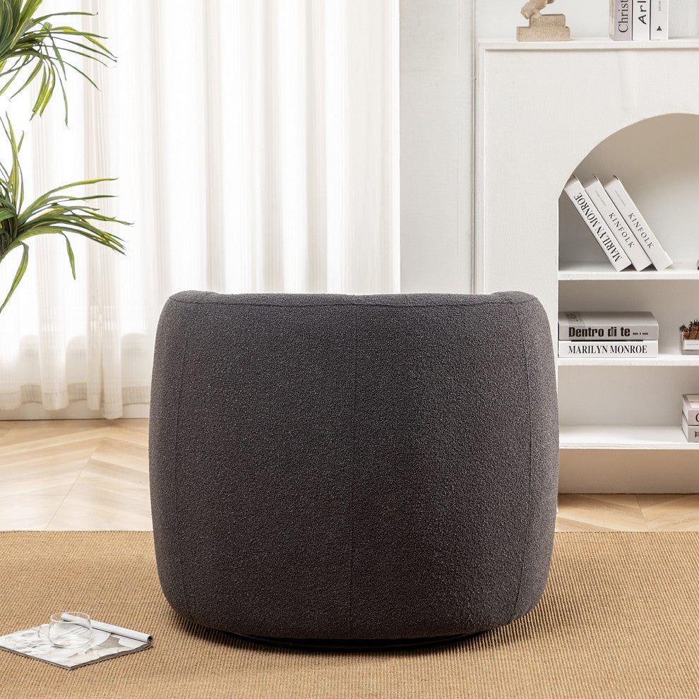 34" Wide Boucle Upholstered Swivel Armchair, Dark Gray