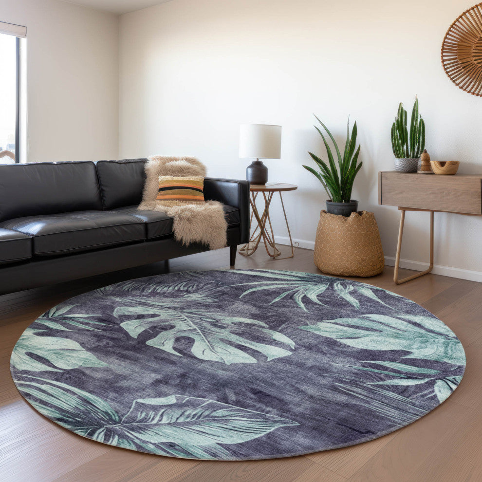 Machine Washable Indoor/Outdoor Chantille ACN1887 Blue 8' x 8' Round Rug