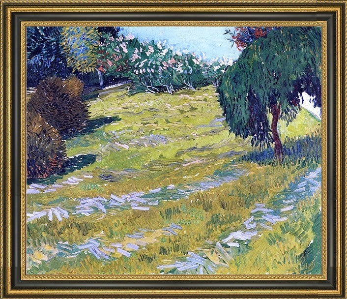 Vincent Van Gogh Garden with Weeping Willow Framed Premium Canvas Print, 16"x20"
