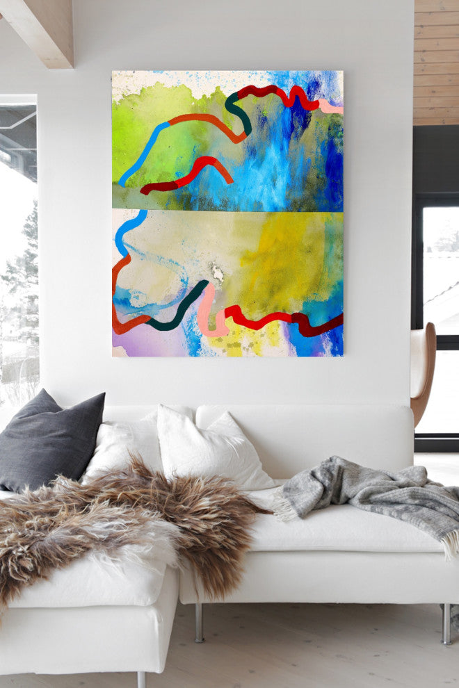 Blue Green abstract art, modern contemporary artwork