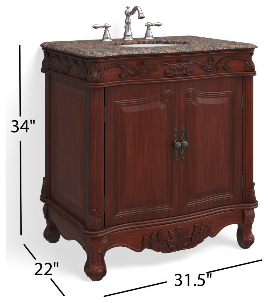 The Adelaide Bathroom Vanity, Brown, 32", Single Sink, Freestanding