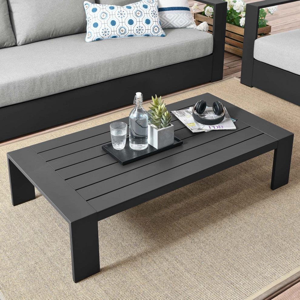 Lounge Coffee Table, Rectangular, Gray, Aluminum, Modern, Outdoor Patio