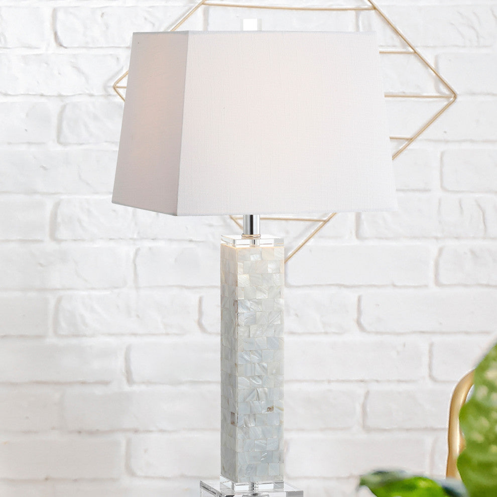 Noelle 28.5" Seashell LED Table Lamp, White, Set of 2