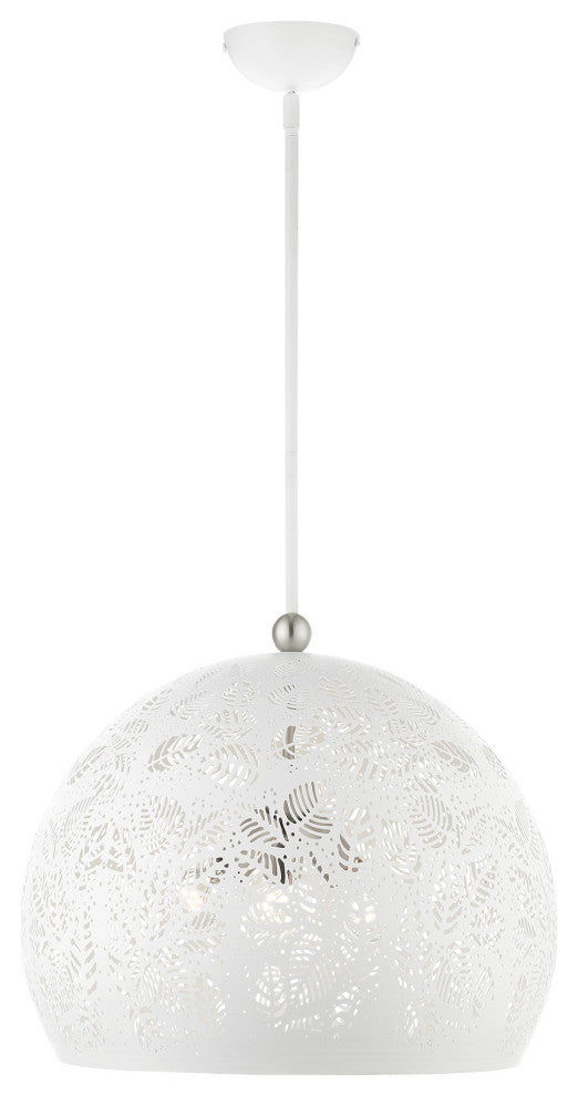 Livex Lighting Chantilly 3 Light White With Brushed Nickel Accents Large Pendant