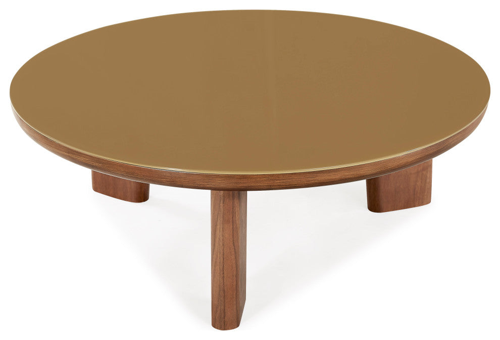 Oani Walnut and Glass Coffee Table, Round
