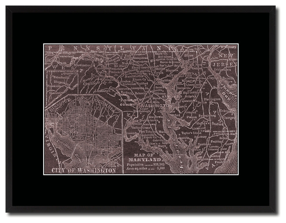Maryland Vintage Vivid Sepia Map Canvas, 16"x21"