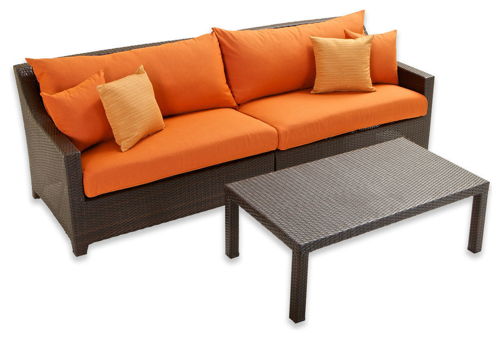 Deco 2 Piece Aluminum Outdoor Patio Sofa and Coffee Table Set, Tikka Orange