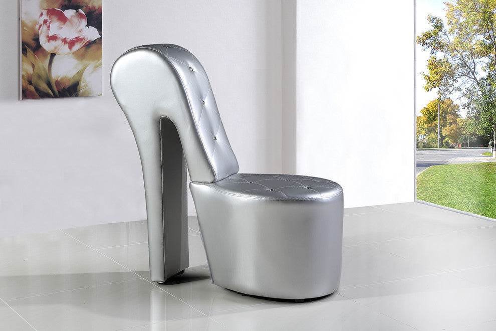 High Heel Crystal Studs Shoe Chair, Silver