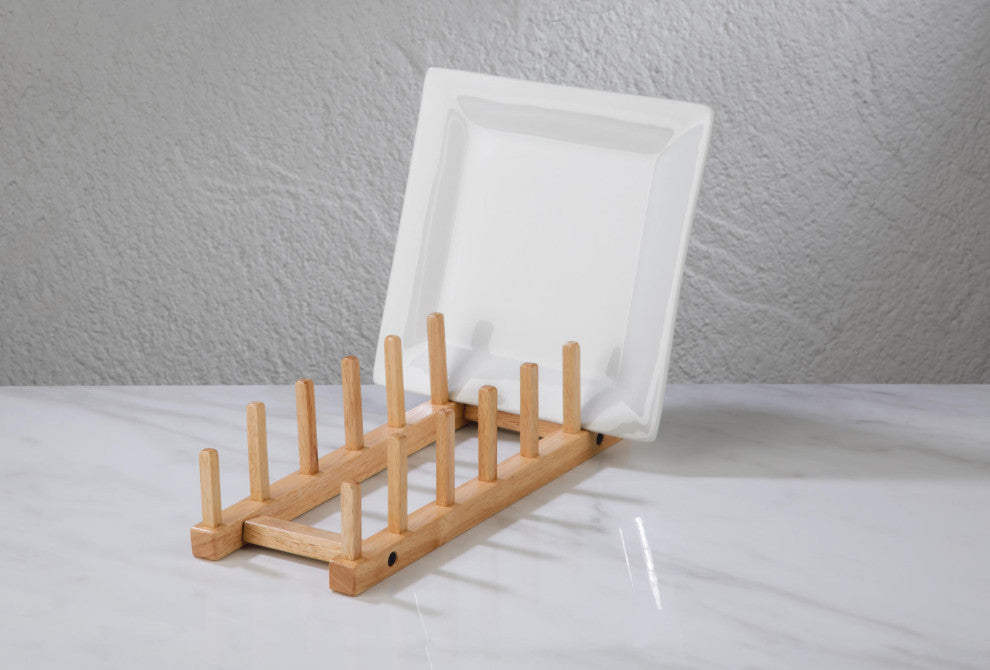 Wooden Plate Storage Rack, Set of 2, Natural