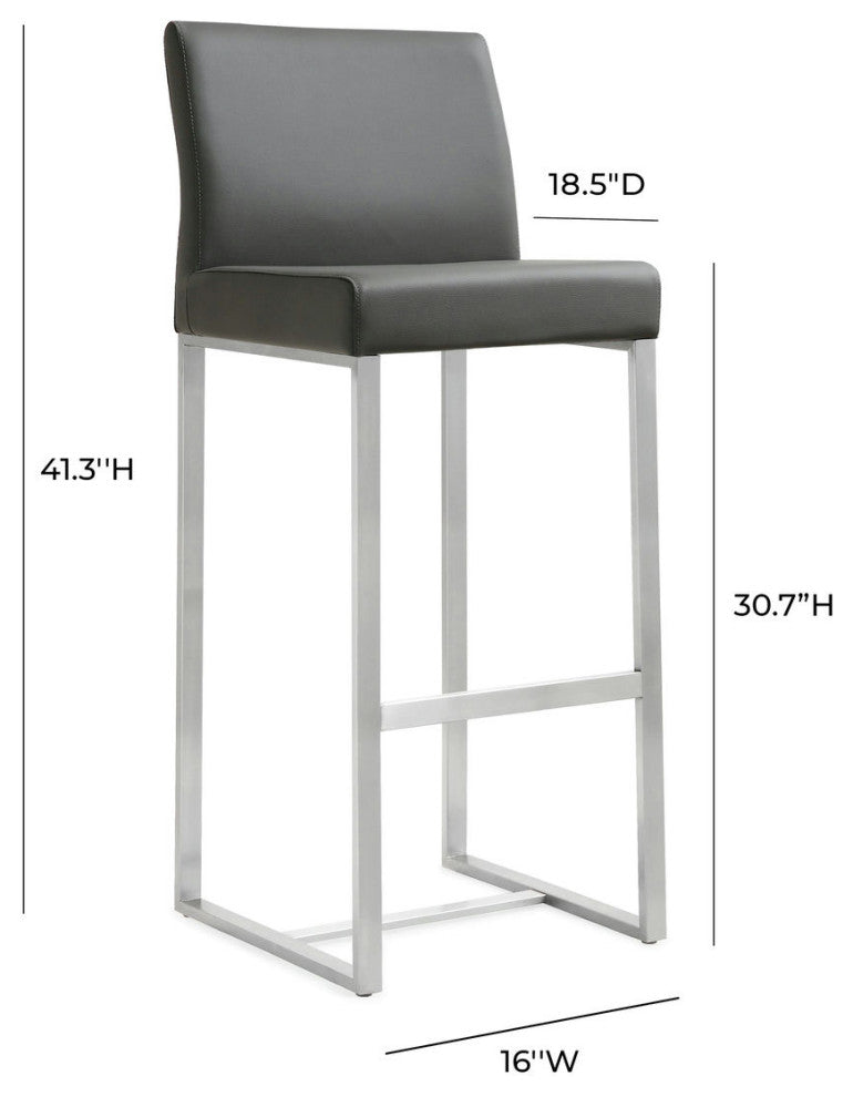TOV Furniture Denmark Grey Stainless Steel Barstool (Set of 2)