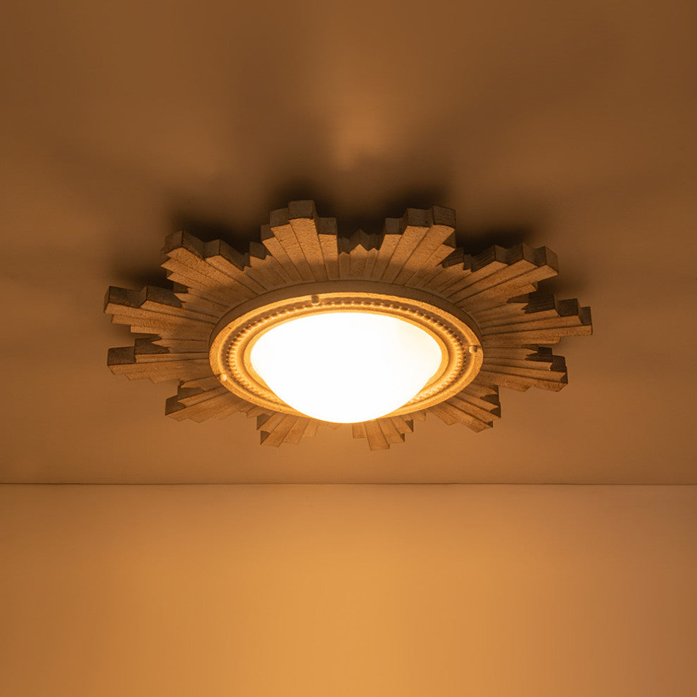 Vintage 2-Light Resin Shade Sunburst Flush Mount, White