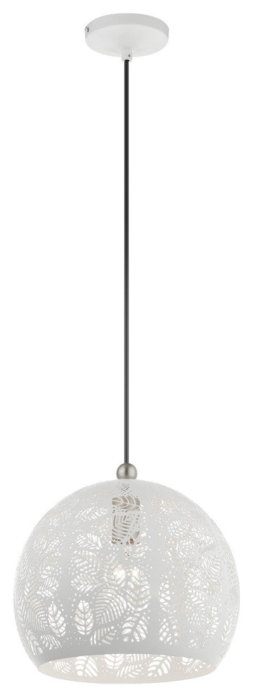 Livex Lighting Chantilly 1 Light White With Brushed Nickel Accents Small Pendant
