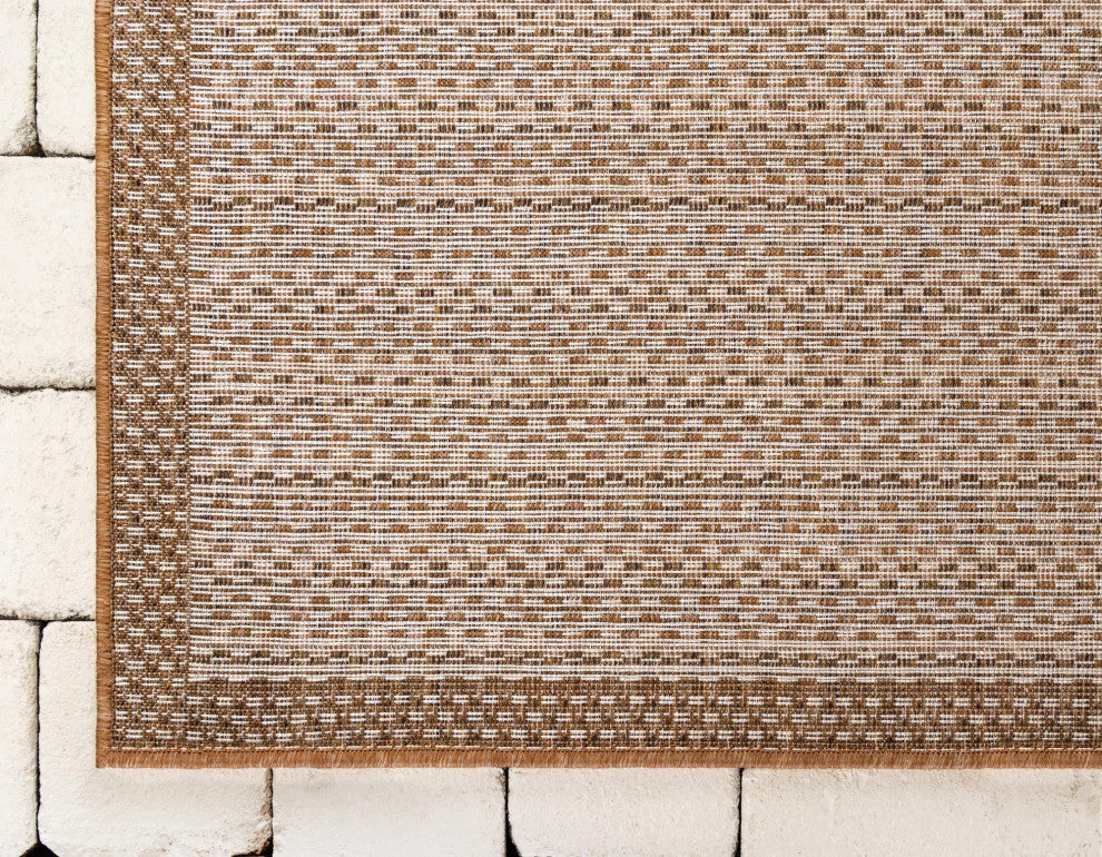 Rug Unique Loom Outdoor Border Light Brown Rectangular 5' 3 x 8' 0