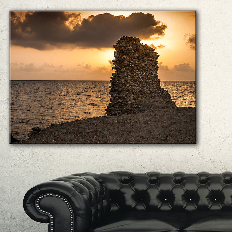 "African Ruins at Sunset Seashore" Canvas Art, 40"x20"