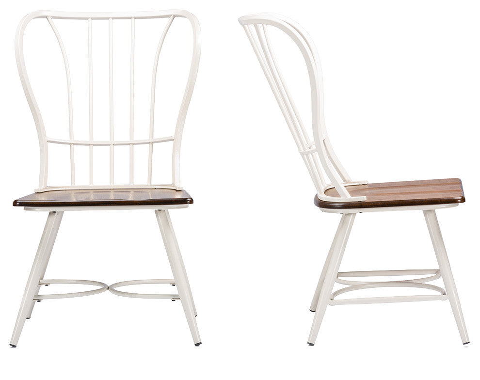 Longford Dark-Walnut Wood and White Metal Dining Chair, Set of 2