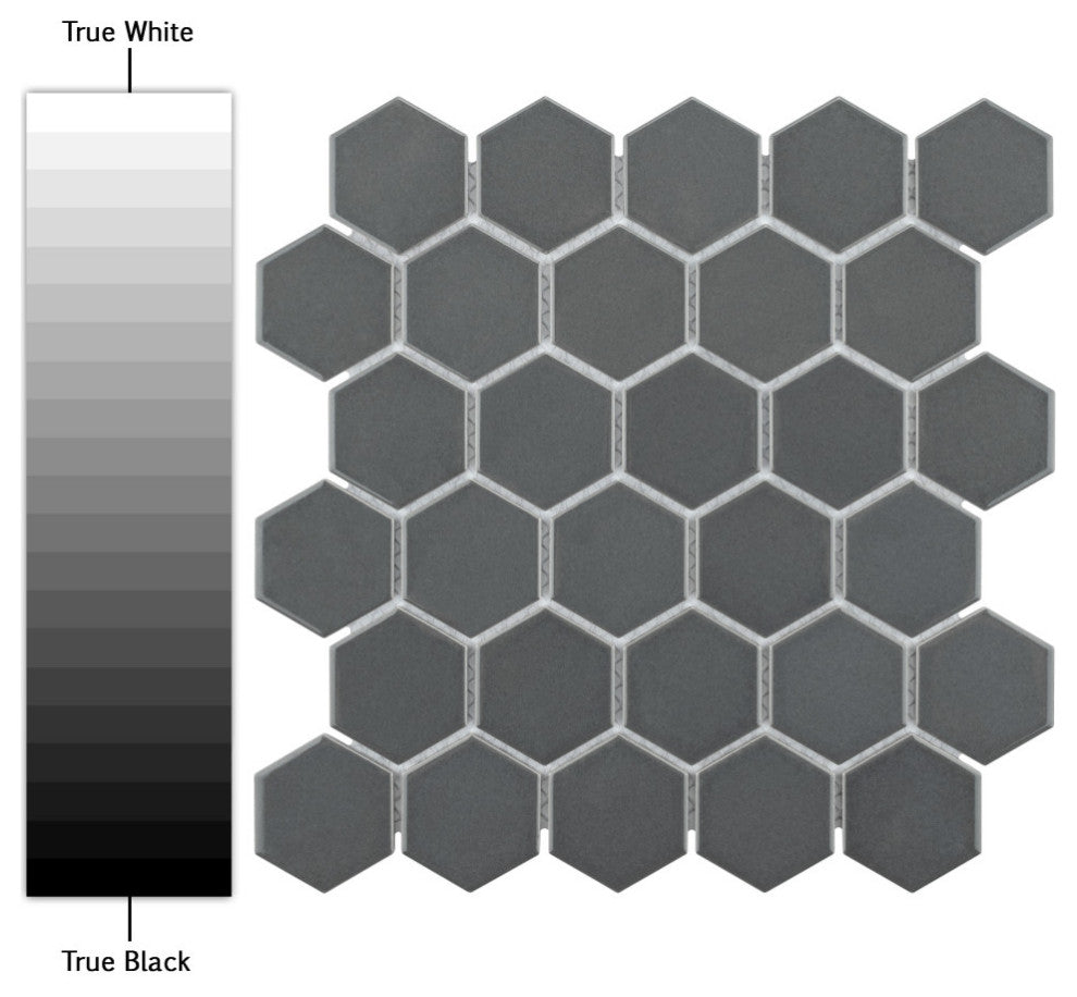 Metro 2" Hex Glossy Grey Porcelain Floor and Wall Tile