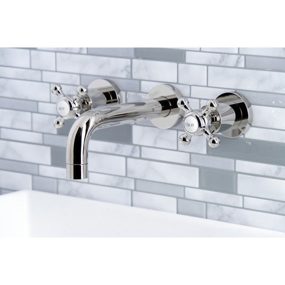 Kingston Brass KS8126BX 2-Handle 8" Wall Mount Bathroom Faucet, Polished Nickel