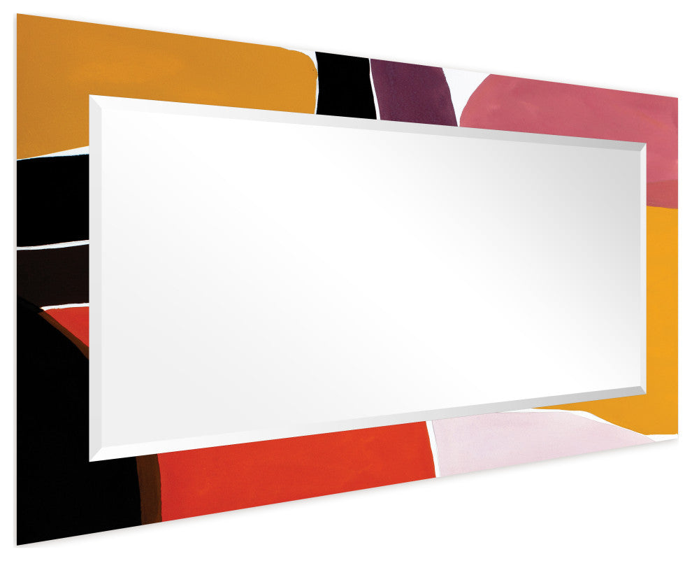 "Finale" Beveled Mirror on Printed Abstarct Tempered Art Glass, 54x28"