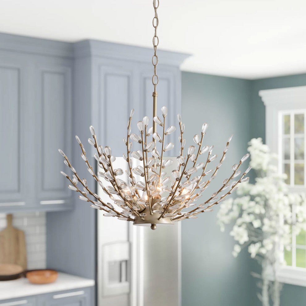 Daisy 6-Light Brushed Champagne Silver Crystal Chandelier