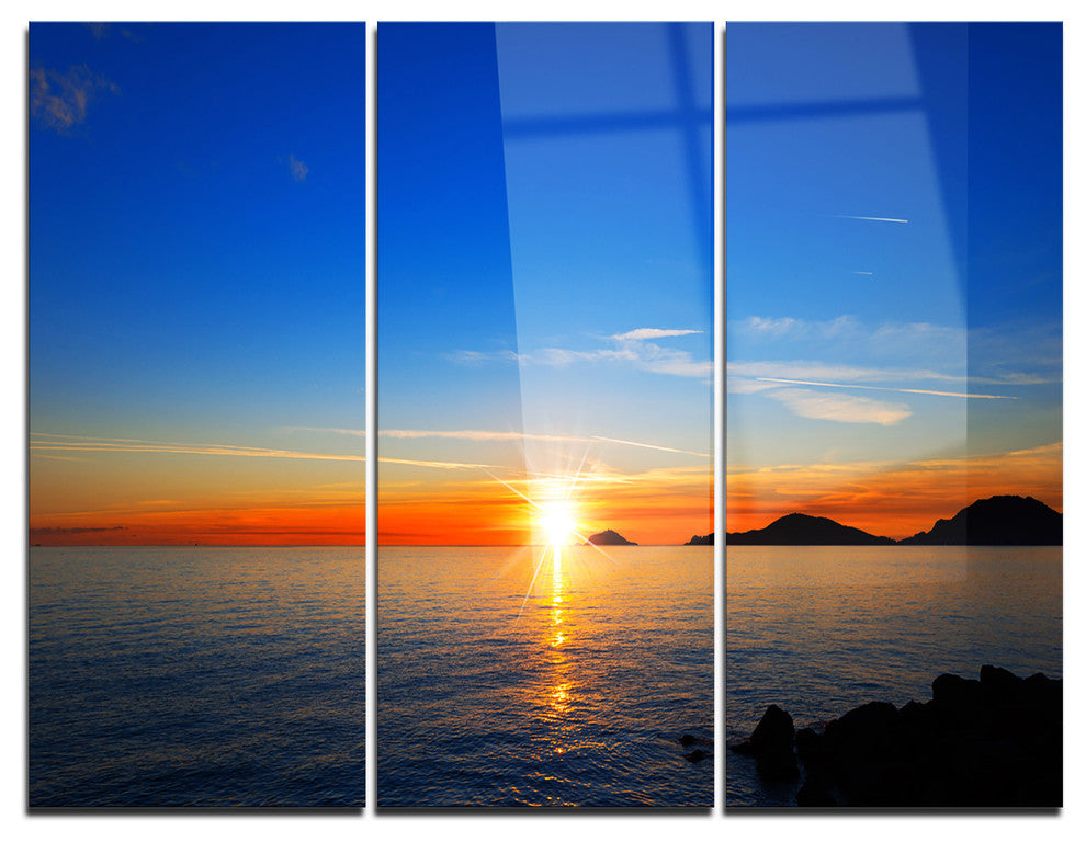 "Bright Sunset in Gulf of La Spezia" Photo Metal Wall Art, 3 Panels, 36"x28"