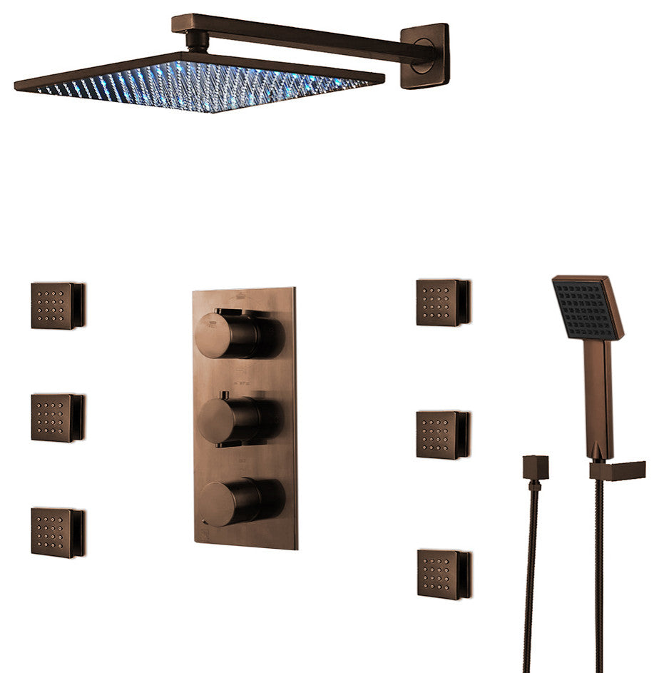 Sierra Oil Rubbed Bronze LED Shower Head With Adjustable Body Jets and Mixer