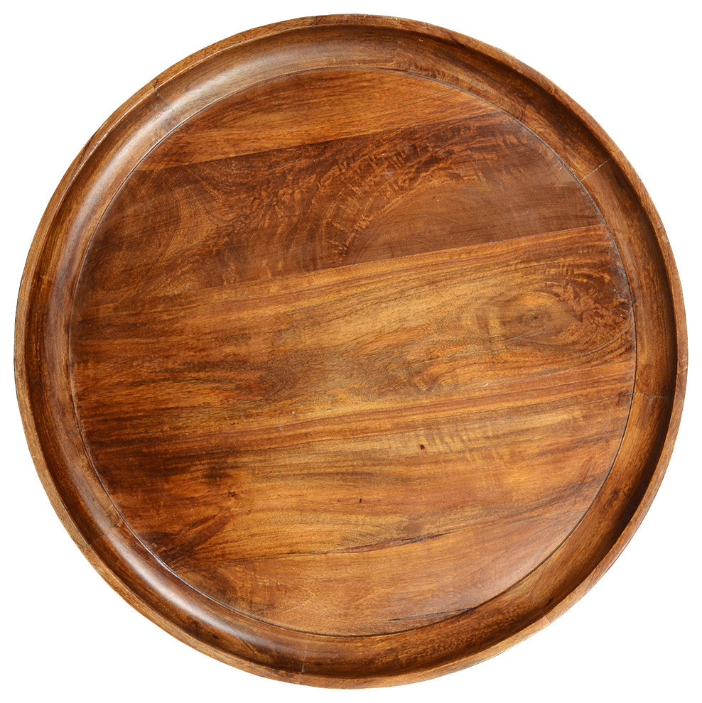 30" Wide Round Mango Wood Coffee Table With Splayed Metal Legs Brown and Black