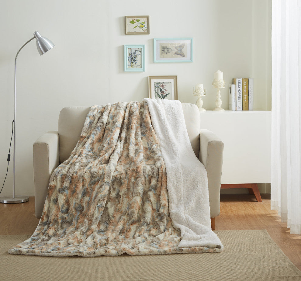 Tache Super Soft Brown Russian Lynx Faux Fur Throw Blanket, 63"x87"