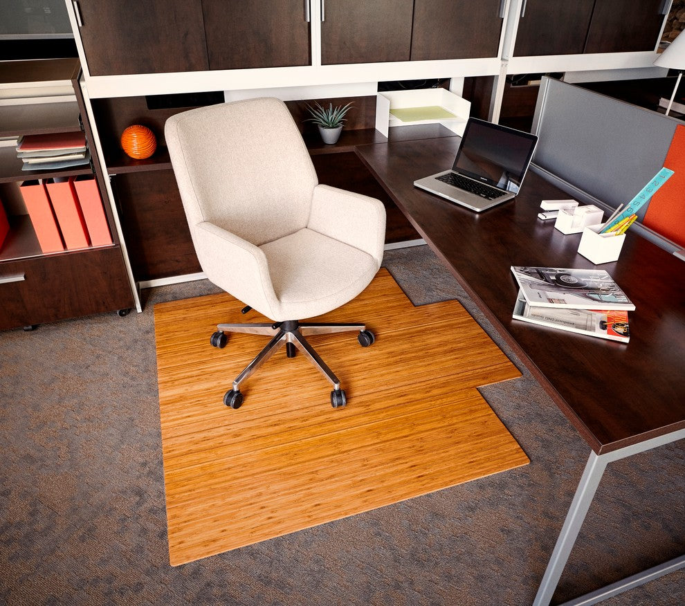 Jovert Bamboo Roll-Up Chair Mat, Natural, With Lip, 55"x57"