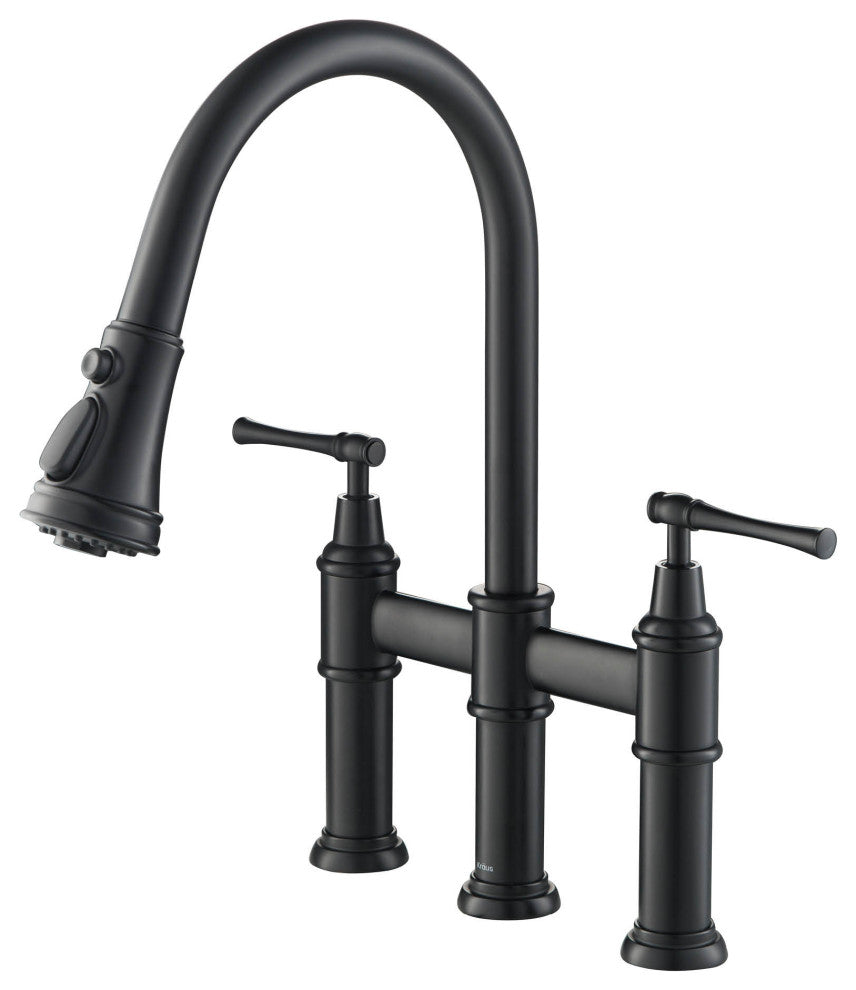 Allyn Traditional 3-Function Bridge Pull-Down Kitchen Faucet Matte Black