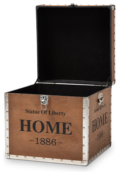 Violetta Vintage Industrial Beige Upholstered Wood Storage Trunk Ottoman