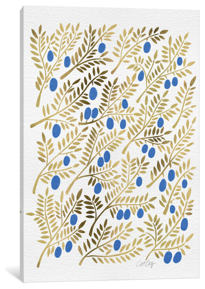"Blue Gold Olive Branches Artprint" by Cat Coquillette, 18x12x1.5