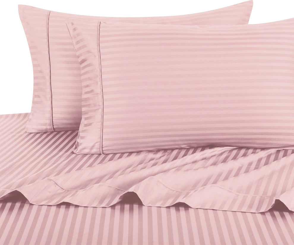 300 TC 100% Cotton Damask Stripe Sheet Set, Blush, California King