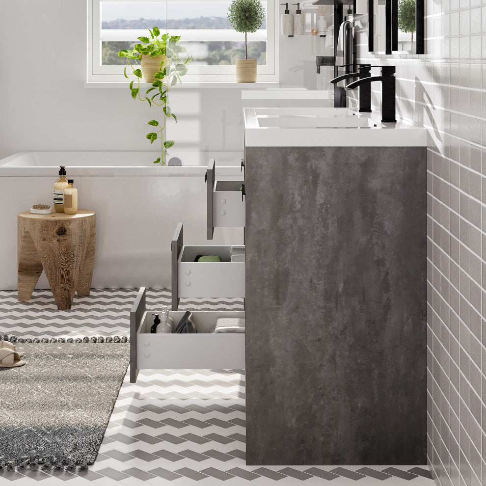Eviva Lugano 48" Cement Gray Modern Double Sink Bathroom Vanity