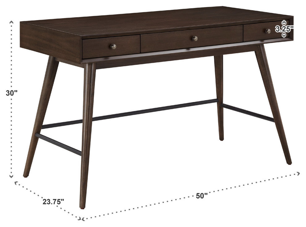 Aloisia Wood 3-Drawer Writing Desk - Dark Walnut Finish