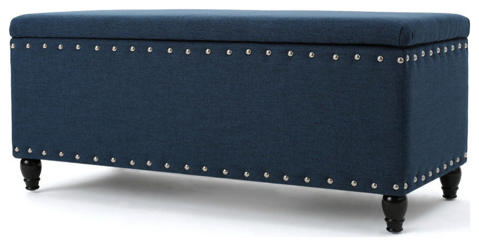 GDF Studio Evvy Fabric Storage Ottoman, Deep Blue
