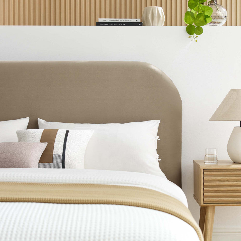 Keynote Performance Velvet Curved Queen Platform Bed, Taupe