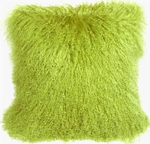 Genuine Mongolian Sheepskin Throw Pillow with Insert (16+ Colors), Green