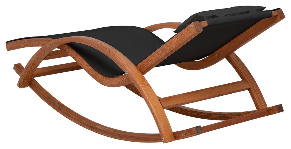 Outdoor Cedar Wood Patio Lounge Chair, Textilene Fabric, Black