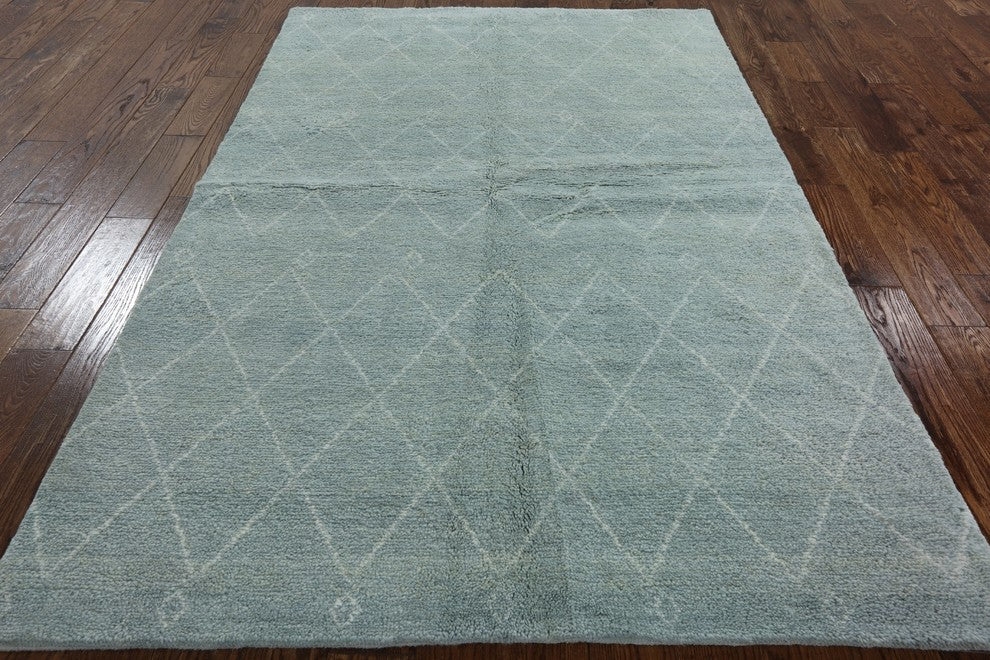 Berber Collection Oriental 5'x8' Moroccan Blue Wool Hand Knotted Area Rug