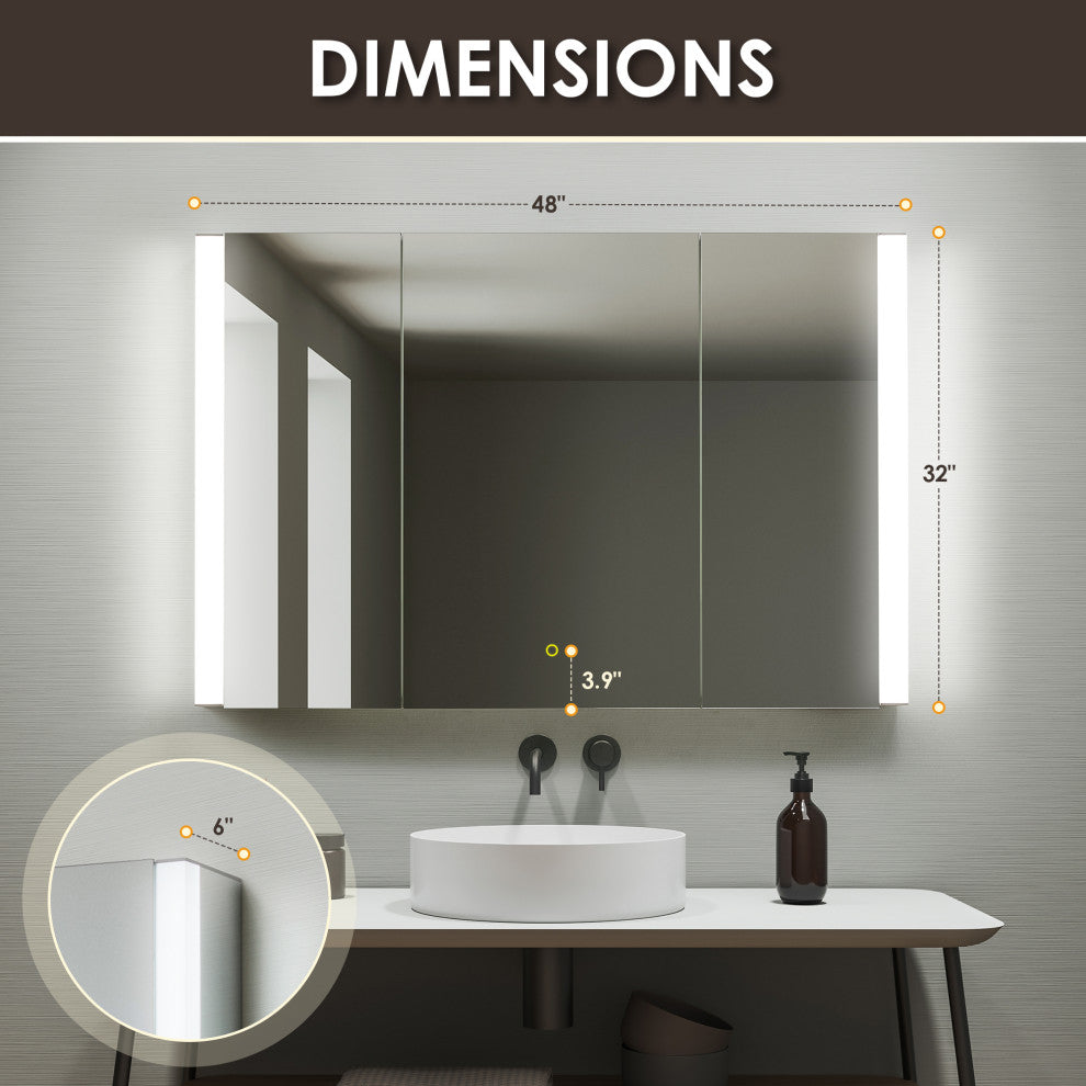 Serra Frameless Surface-Mount LED Lighted Bathroom Medicine Cabinet, 48"